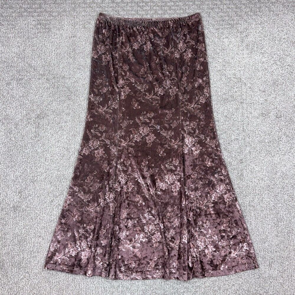 Earthbound Skirt Womens 2XL Brown Floral Velvet Maxi Boho Stretch Whimsigoth